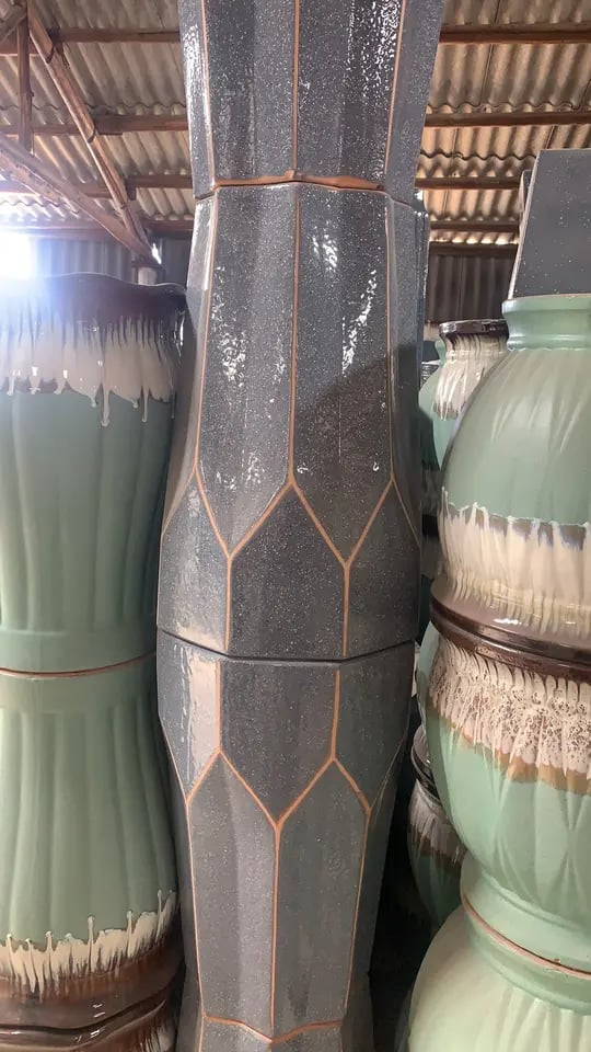 Column Goblet Shape Artificial Art Decoration Cement Carved Flower Pot