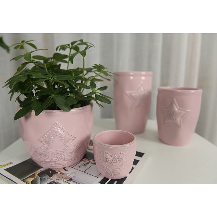 Hot Promotion French Style Pink Ceram Mini Flowerpot Glaze