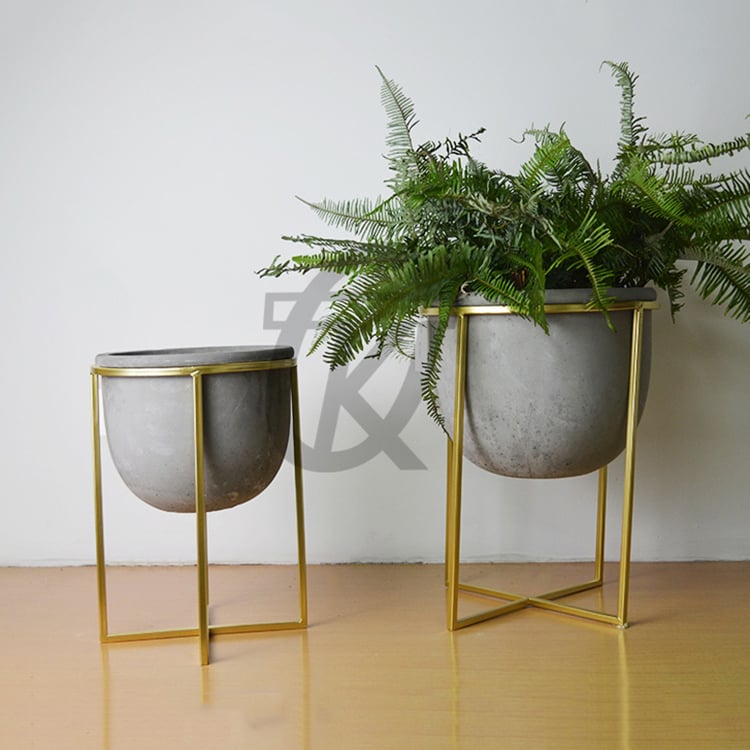 New Design Ceramic Dolomite Succulent Flower Planter With Metal Stand