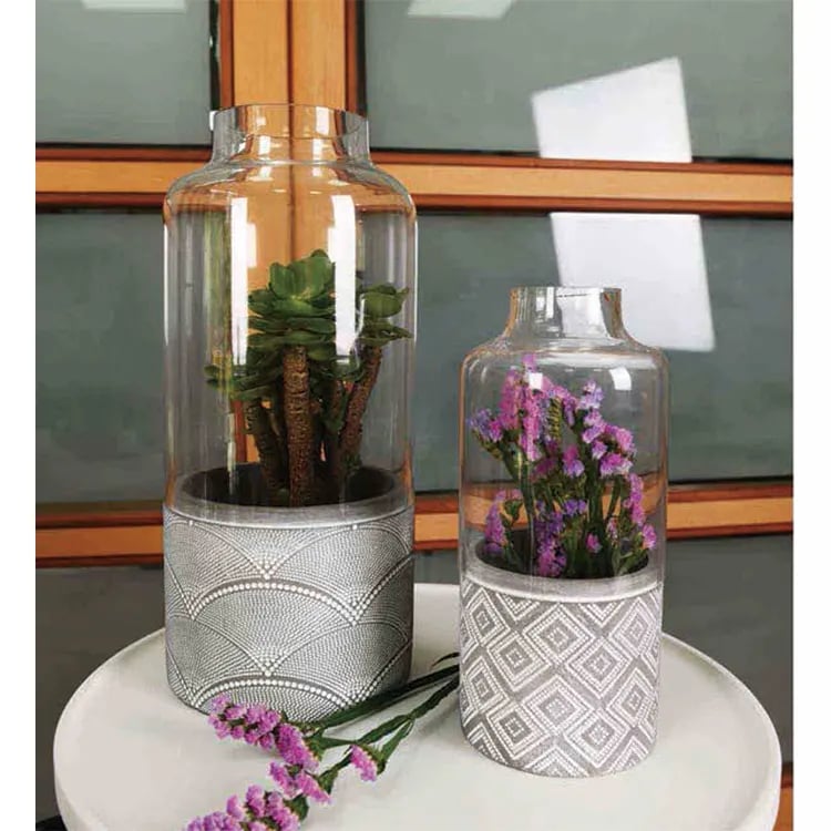 Office Desk Decor Planter Flower Pot With Transparent Glass Cover