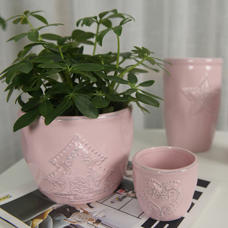 Hot Promotion French Style Pink Ceram Mini Flowerpot Glaze