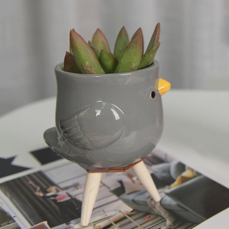 Bird Shaped Decoration Ceramic Planter Pot With Wood Stand
