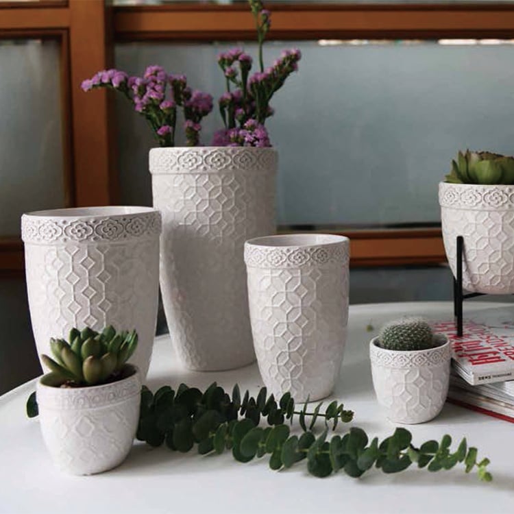 Modern Minimalist Decoration Solid Color Stoneware Flower Pot With Stand