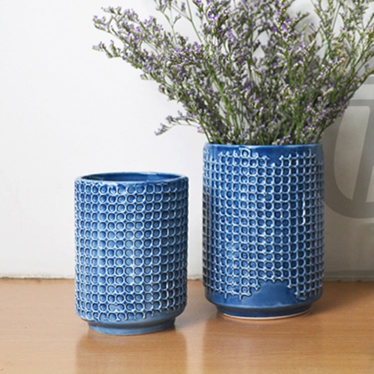 Wholesale Bulk Artificial Mini Blue Color Ceramic Glazed Flower Pot
