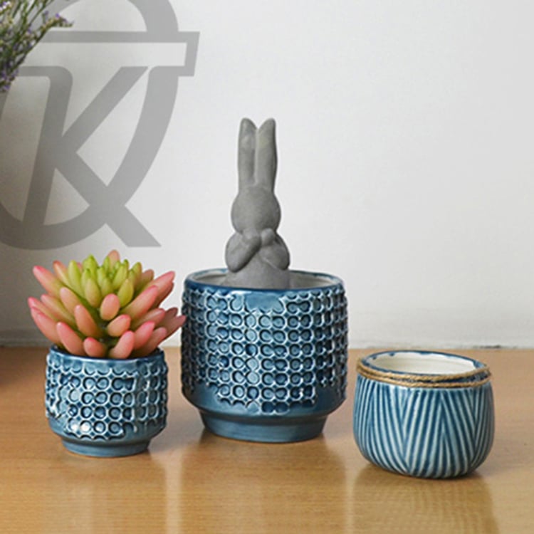 Wholesale Bulk Artificial Mini Blue Color Ceramic Glazed Flower Pot