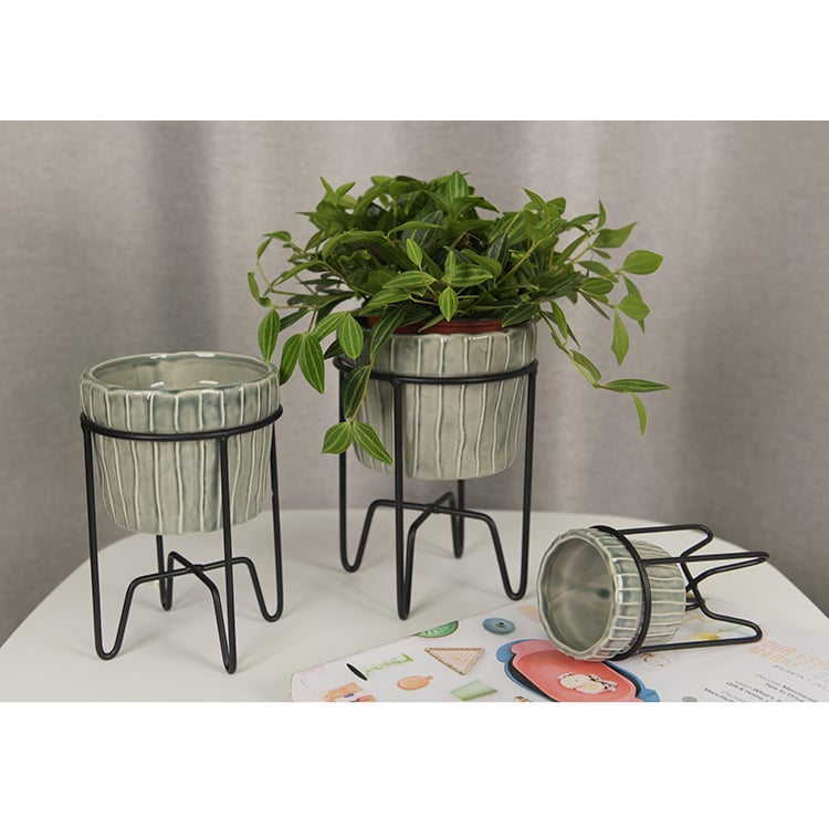 Portable Outdoor Decor Ceramic Plant Flower Pot With Stand