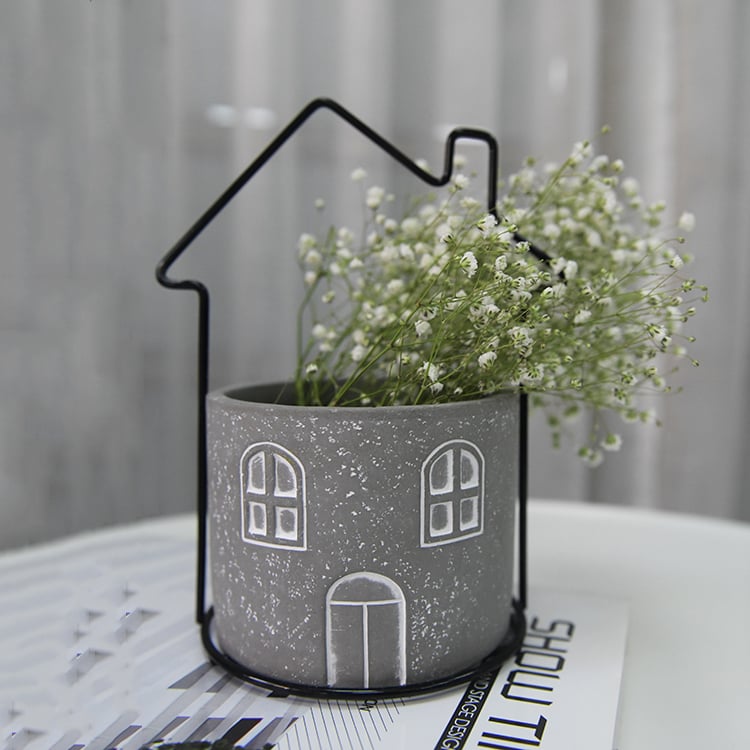 Home Cement Texture House Design Succulent Planter Pot For Flower