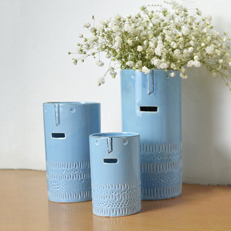 Unique Design Tall Blue Ceramic Glazed Flower Pot And Planter