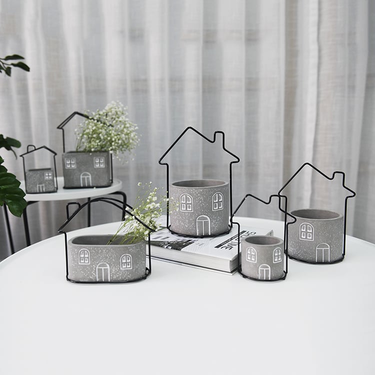 Home Cement Texture House Design Succulent Planter Pot For Flower