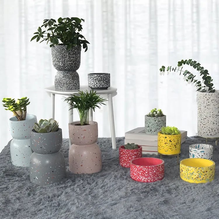 Planter Karma Gift Fiber Cement Terrazzo Ceramic Flower Pot