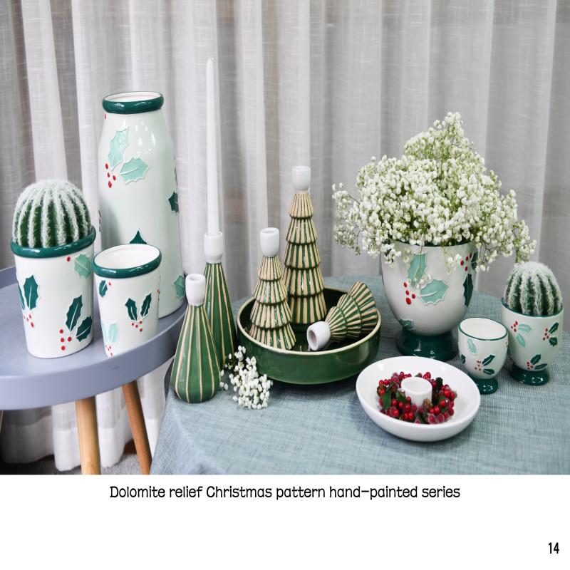 Dolomite Rellef Christmas Pattern Hand-Painted Series Flower Pot And Decor