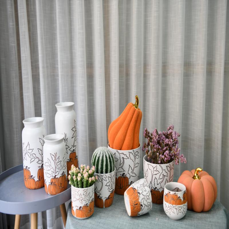 High-Quality Product Balcony Indoor Ceramic Flower Pot With Pumpkin Pattern