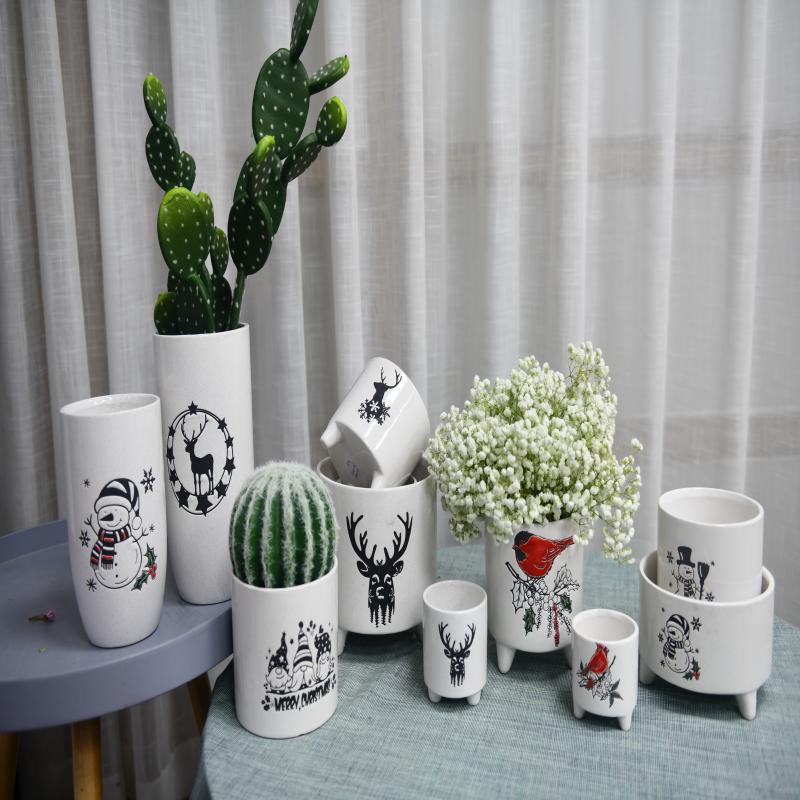 Ceramic Screen Printing Christmas Flower Pot Series