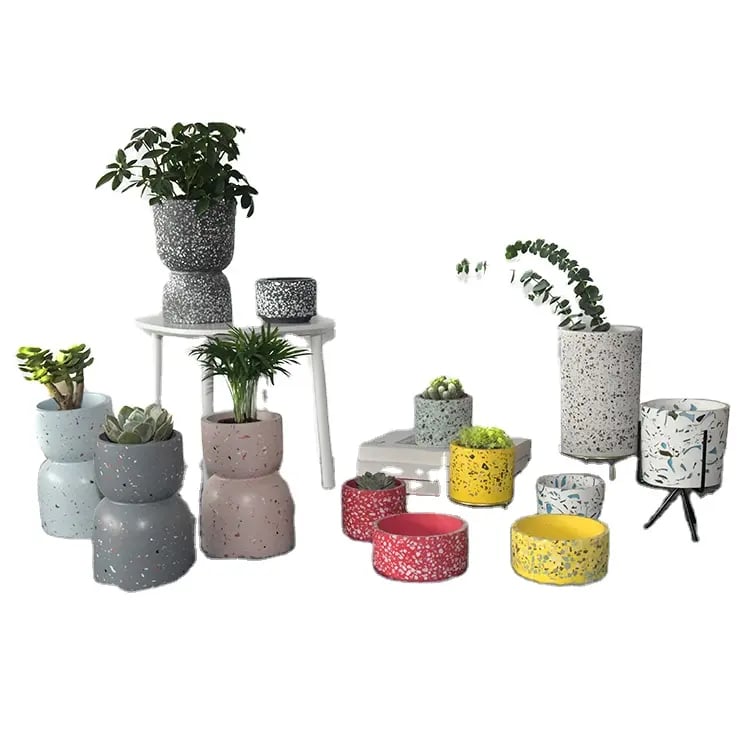 Planter Karma Gift Fiber Cement Terrazzo Ceramic Flower Pot