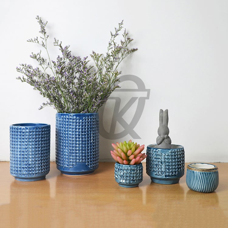 Wholesale Bulk Artificial Mini Blue Color Ceramic Glazed Flower Pot