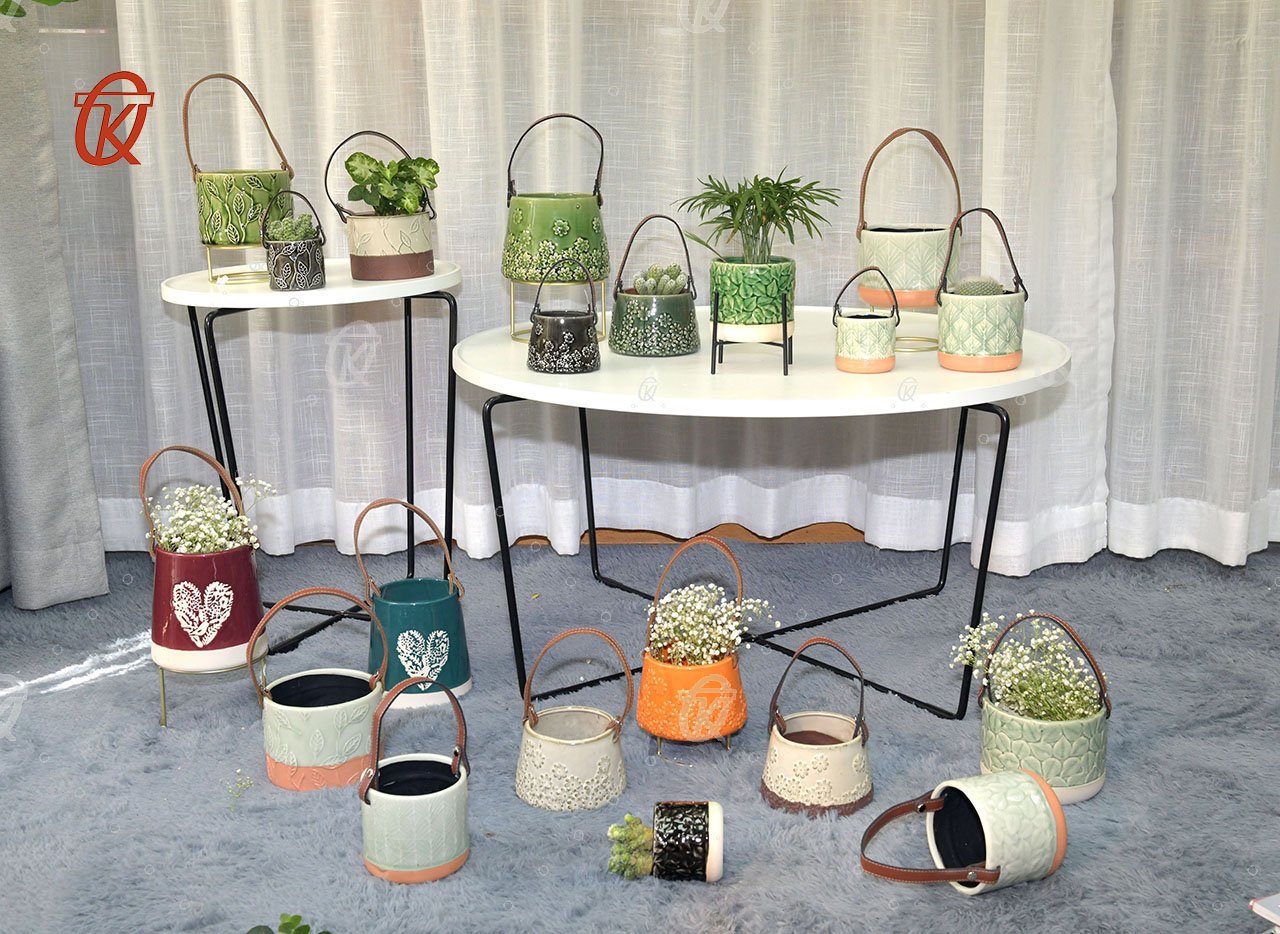 Garden decoration round stoneware flower pot