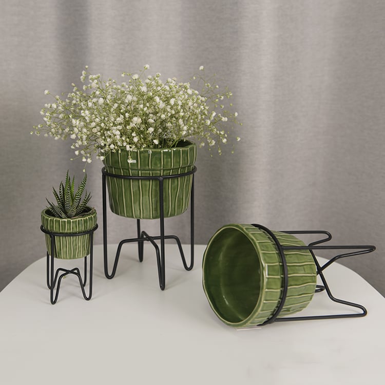 Portable Outdoor Decor Ceramic Plant Flower Pot With Stand